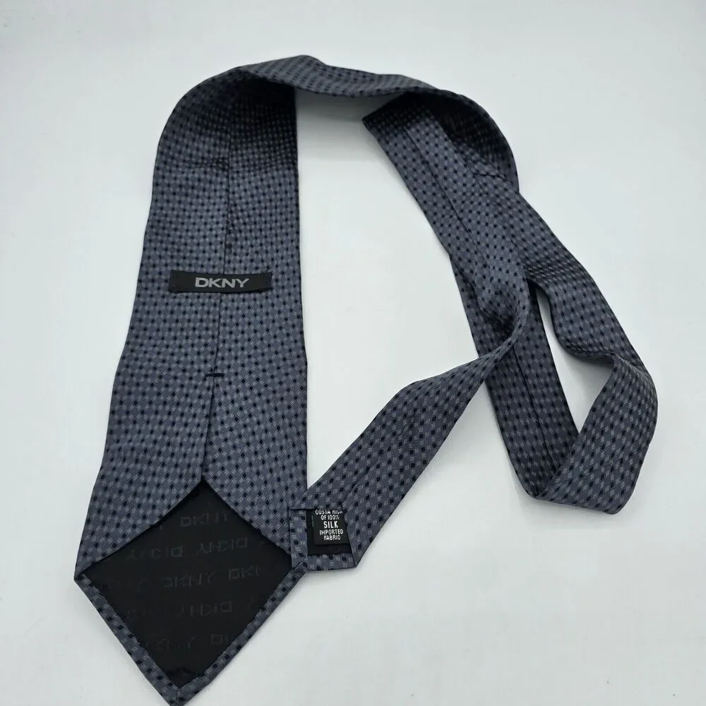 Mens Necktie DKNY, Grey Blue, Vintage 100% Silk, measurements are 56 by 4 inch